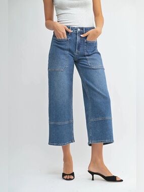 JBD Just Black Denim Mila High Rise Cropped Wide Leg Jean Size 24